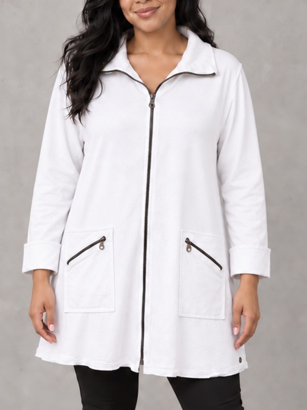 Neon Buddha XL White Long Cotton Zip Jacket